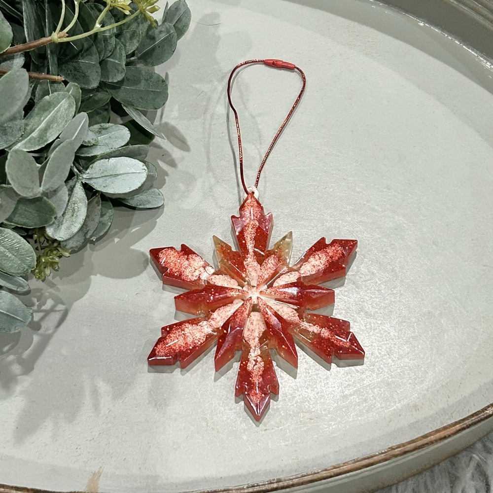 Handmade Red & White Two-Tone Resin‎ Christmas Holiday Snowflake Ornament Decor